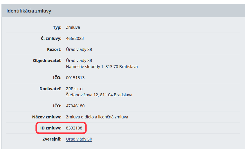 ID zmluvy v CRZ